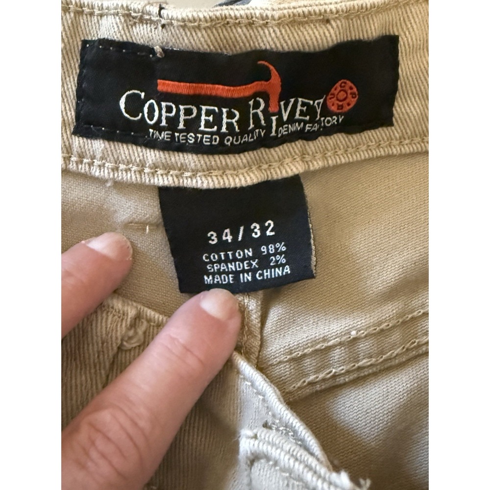 Copper Rivet Mens Jeans Size 34x30 Beige Distressed Slim Straight Leg - Picture 7 of 11